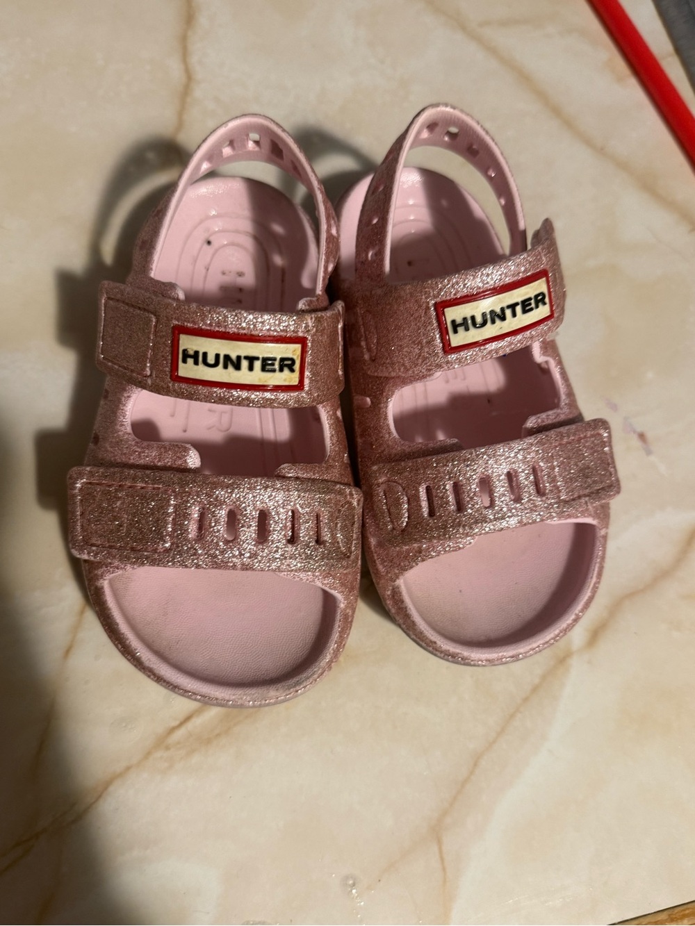 Hunter Kids Rose Gold Glitter Sandals